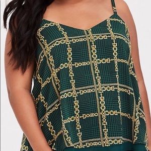 Torrid GREEN & GOLD CHAIN CHIFFON SWING CAMI NWT